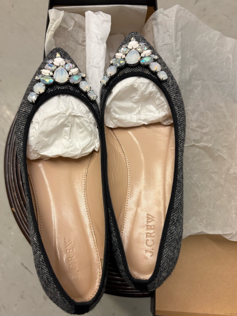 J. Crew Gemma Tweed Jeweled Flats. Size 9. Like New.